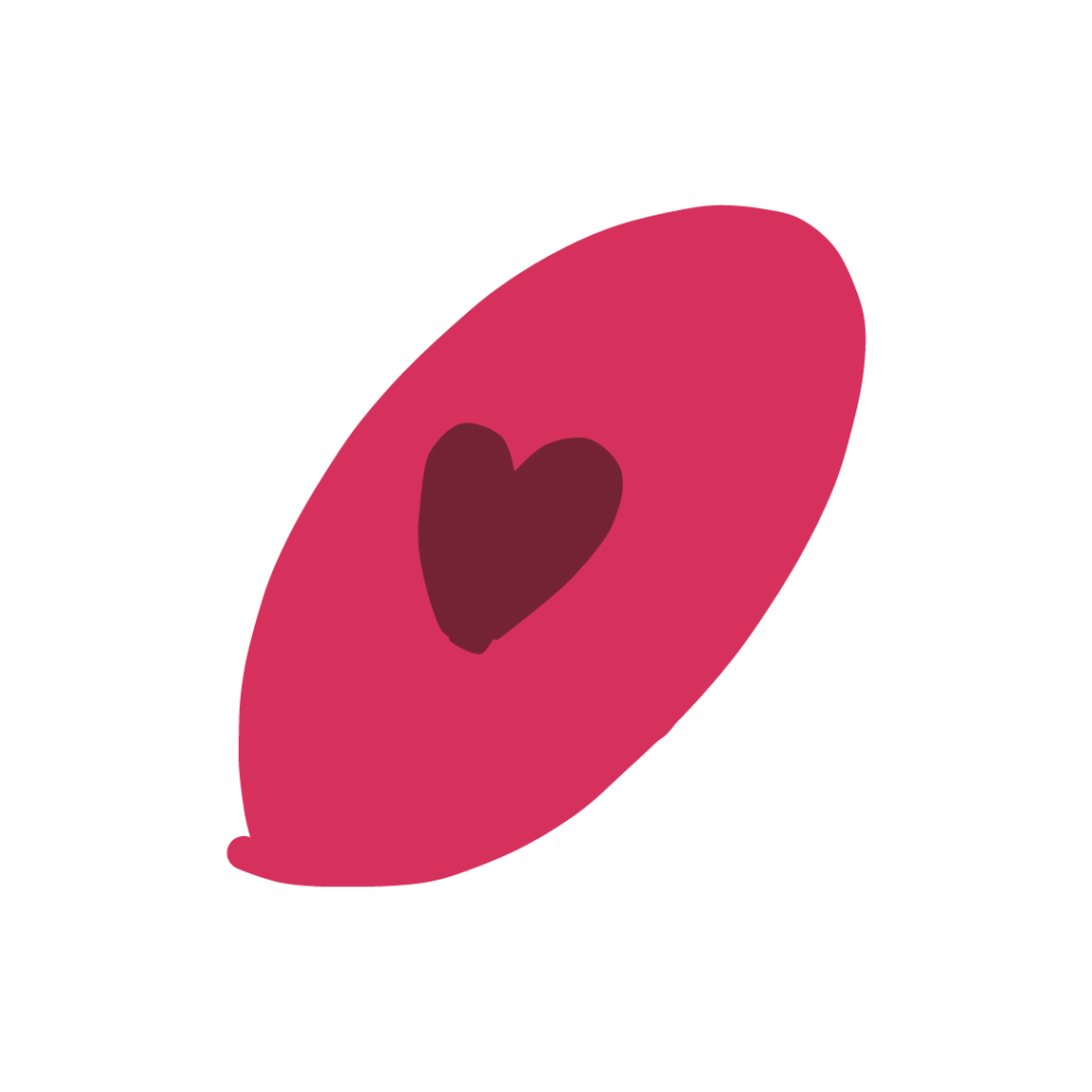 A pink, oval like shape with a purple heart in the middle.