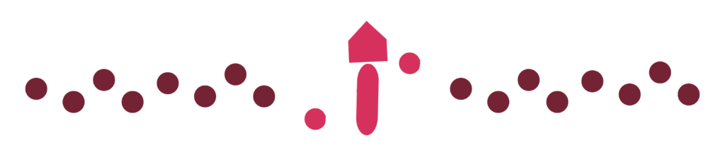 purple dots in a wavering line with a pink stick in the middle. A pink pentagon and two pink dots make up the pink figure.